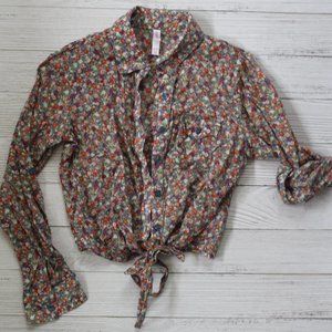 Floral Linen Tie Crop Top